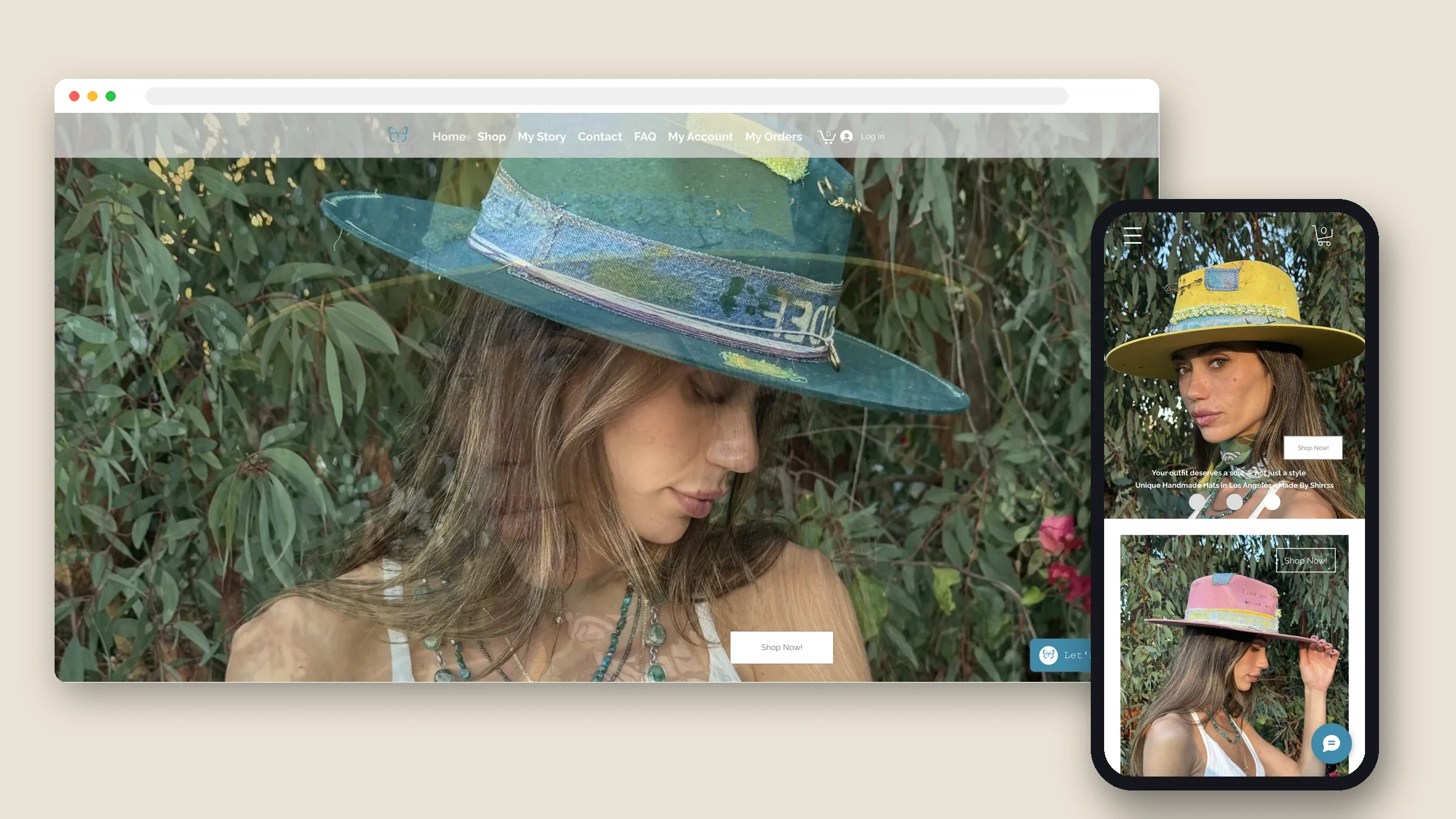 Iris Hats website on a laptop and a phone